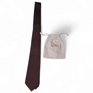 Dior Dark Brown Patterned Tie Bundle With Bag.